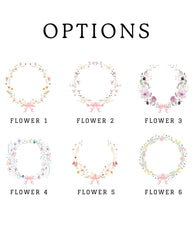 six floral wreaths of different sizes and colors, each with a unique design and arrangement of flowers.