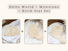 Arch Shaped Hello World Wooden Baby Announcement Sign - Baby Pandas