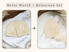 Arch Shaped Hello World Wooden Baby Announcement Sign - Baby Pandas
