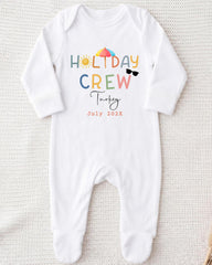 A white onesie with the text "HOLIDAY CREW Turkey July 2023" printed on it.