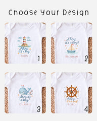 four different baby boys' t-shirts with various designs and text related to the theme of a baby boy.