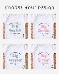 four different designs of baby shirts, each with a unique text and color scheme related to a sibling relationship.