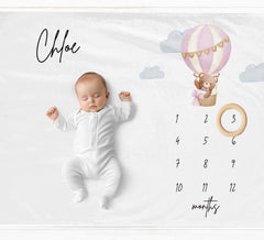 Pink Hot Air Balloon Milestone Blanket
