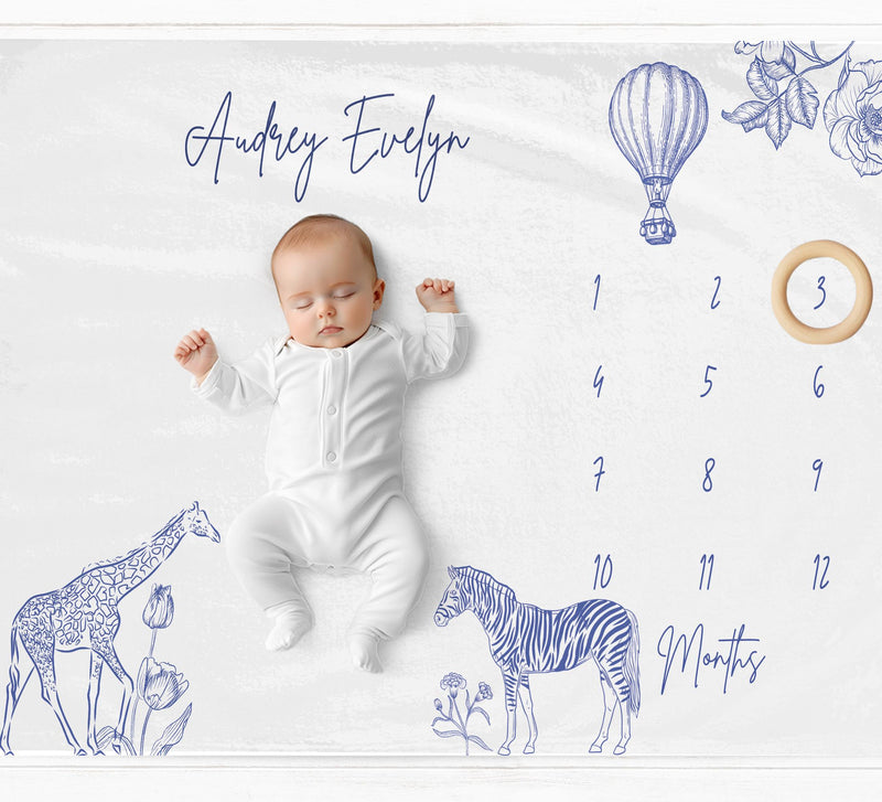 Blue Botanical Milestone Blanket