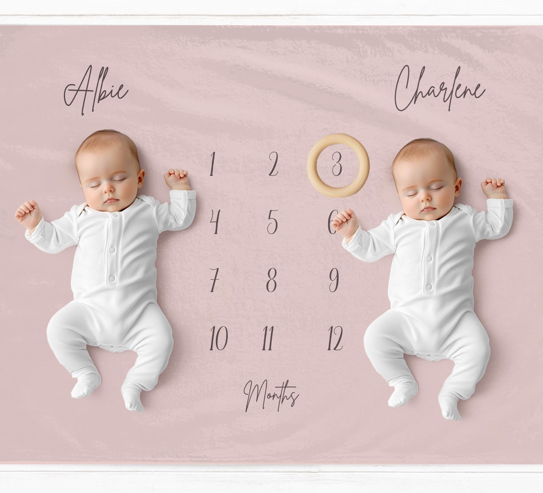 Muted Pink Twins Milestone Blanket - Baby Pandas