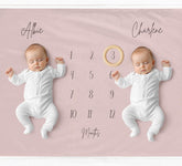 Muted Pink Twins Milestone Blanket - Baby Pandas