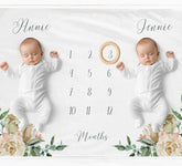 Personalised Floral Milestone Blanket for Girls - Baby Pandas