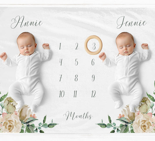 Personalised Floral Milestone Blanket for Girls - Baby Pandas