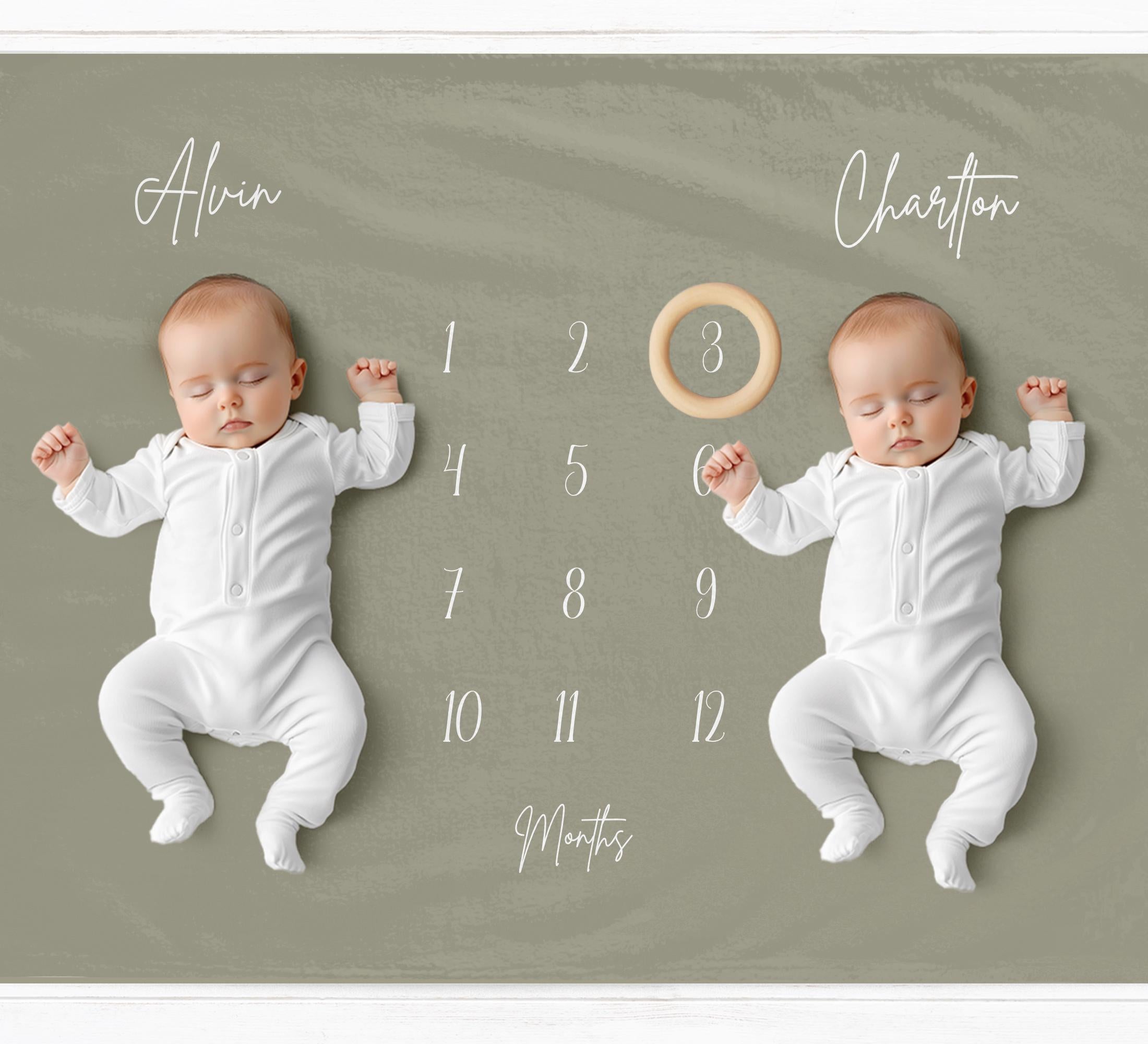 Sage Green Twins Milestone Blanket - Baby Pandas