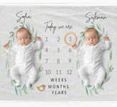 Twins Foliage Milestone Blanket - Baby Pandas