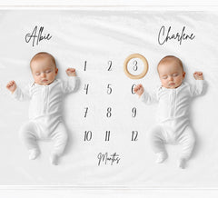 Twins Minimalist Milestone Blanket - Baby Pandas