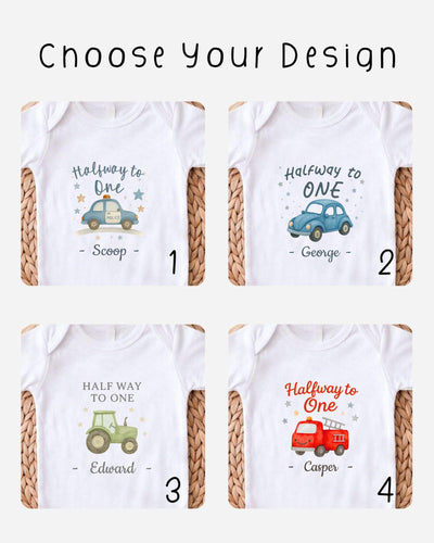 Half Birthday Outfit Boy Personalised Fire Engine Baby Vest Gift