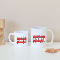 Personalised Animals On a Red Bus Mug