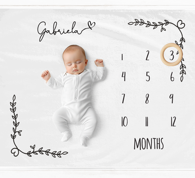 a baby is laying down on a calendar