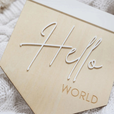 a wooden sign that says hello world on it