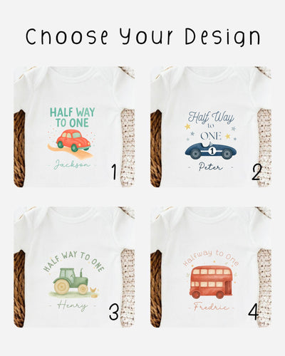 Half Birthday Outfit Personalised London Bus Romper Babygrow Vest