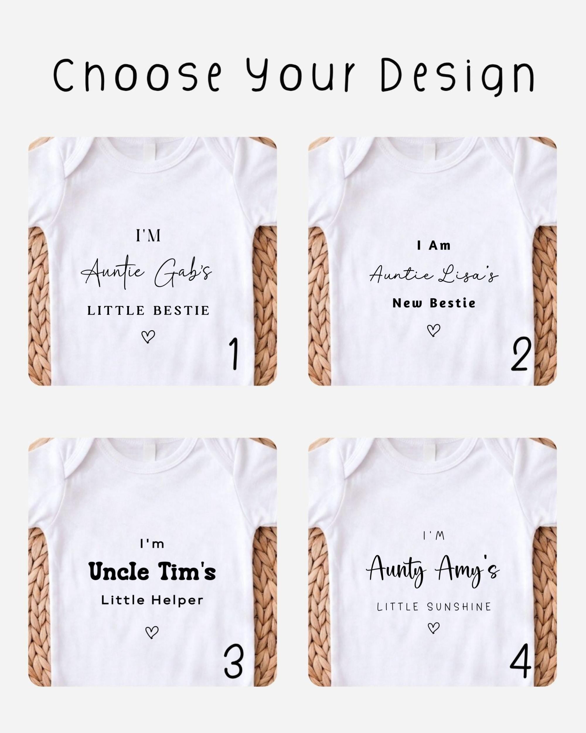 four different designs of white t-shirts, each with a unique name or phrase printed on it.
