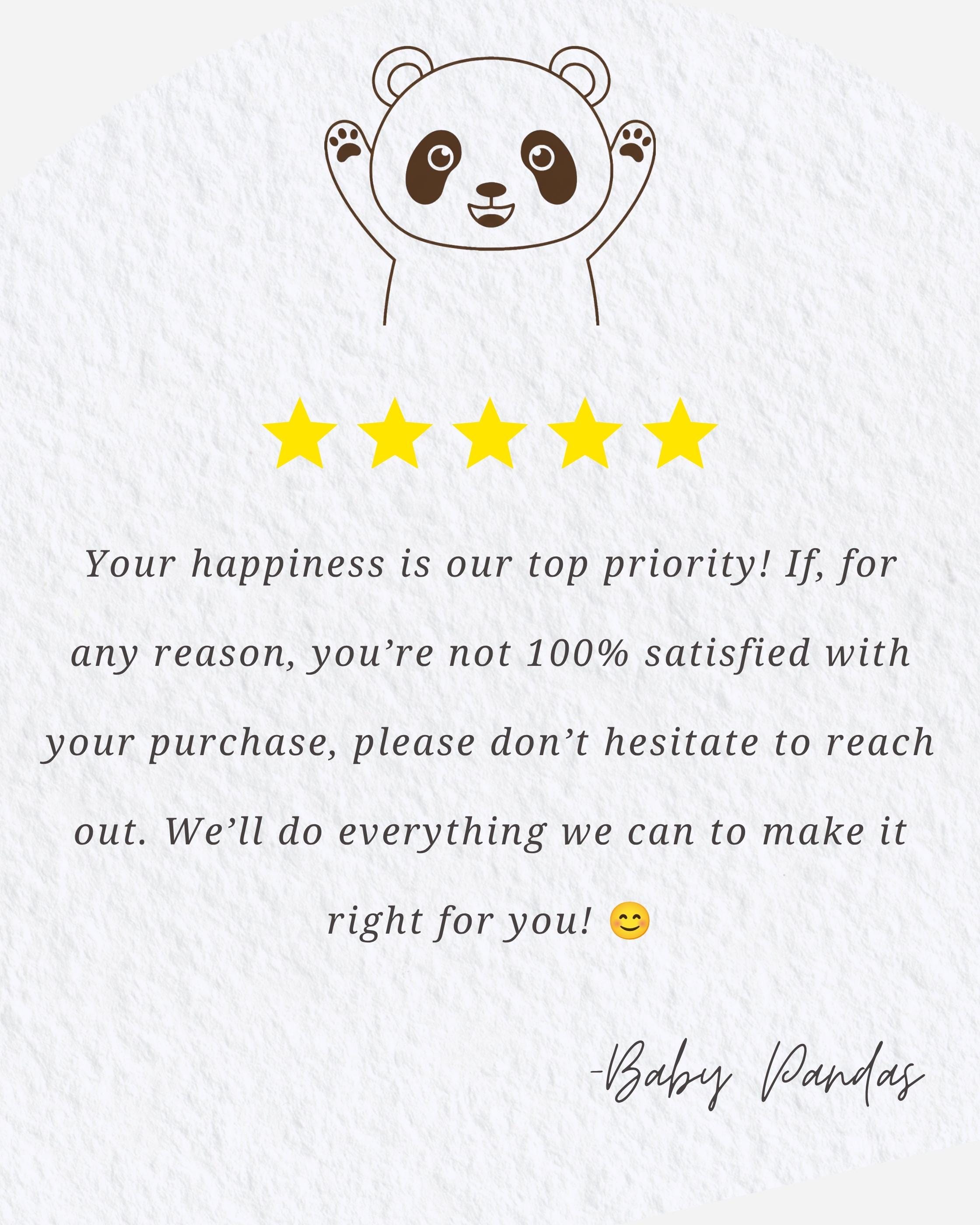 a panda bear with a rating of 4 stars, accompanied by a message about the importance of customer satisfaction.