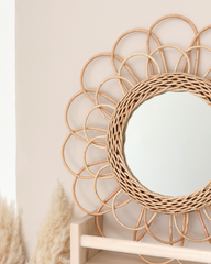 Vintage Flower Rattan Mirror