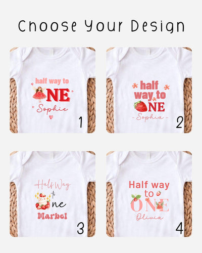 Half Birthday Outfit Girl Personalised Strawberry Baby Bodysuit