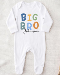 A white onesie with the text "BIG BRO Johnson" printed on it.