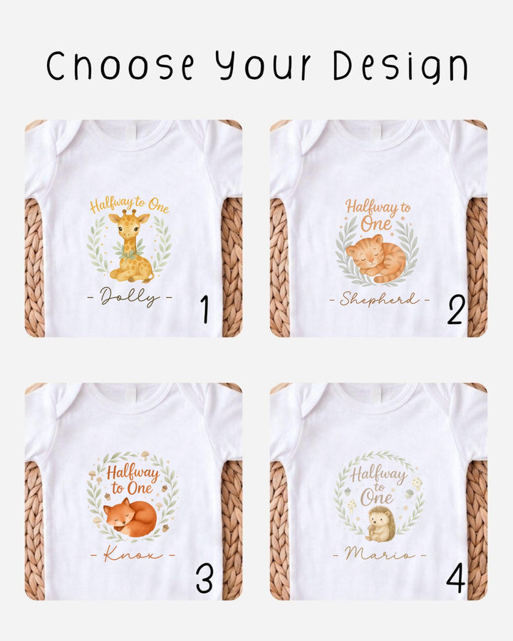 four different t-shirt designs featuring animals, with each design labeled with a number.