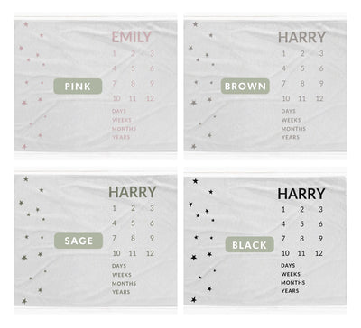Gender Neutral Stars Milestone Blankets, document days, weeks, months, years milestone
