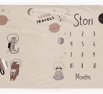 Boho Animals Space Theme Milestone Blanket