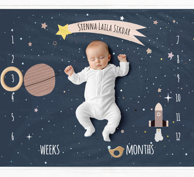 Blue Space Themed Milestone Blanket