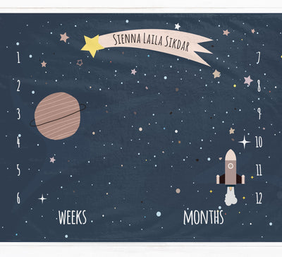 Blue Space Themed Milestone Blanket