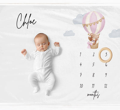 Pink Hot Air Balloon Milestone Blanket