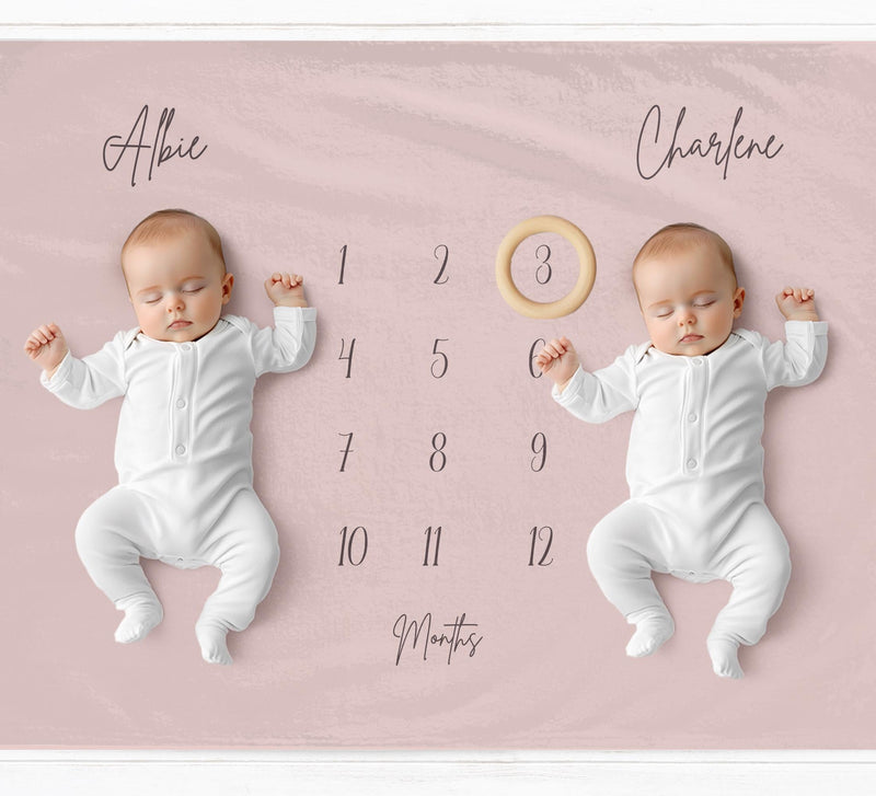 Muted Pink Twins Milestone Blanket - Baby Pandas