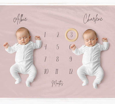 Muted Pink Twins Milestone Blanket - Baby Pandas