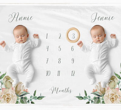 Personalised Floral Milestone Blanket for Girls - Baby Pandas