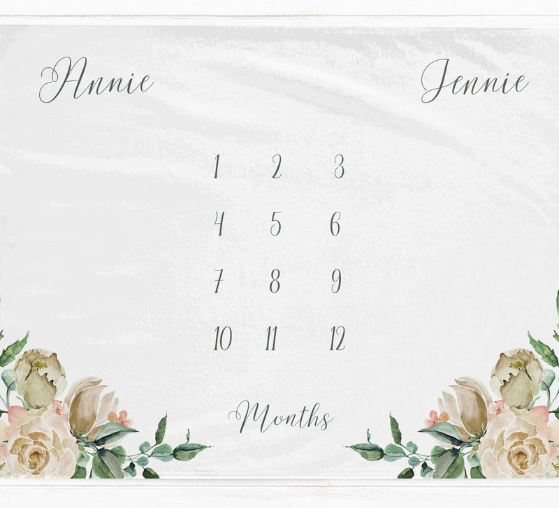 Personalised Floral Milestone Blanket for Girls - Baby Pandas