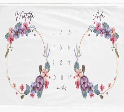 Purple Floral Wreath Milestone Blanket - Baby Pandas