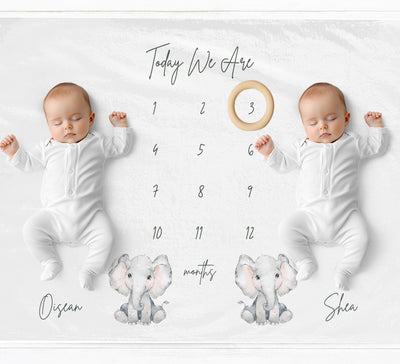 Twin Elephants Milestone Blanket - Baby Pandas