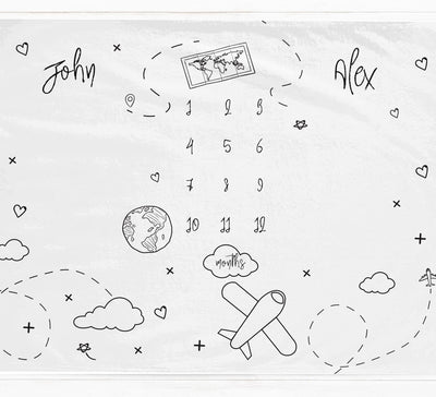 Twins Travel Themed Milestone Blanket - Baby Pandas
